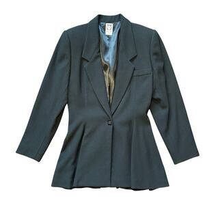 Anne Klein Pure Virgin Wool Peplum Blazer Black Tailored Jacket (10)